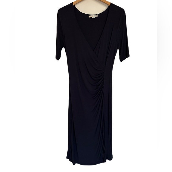 Boden Dress Women's Navy Blue Wrap Style V-Neck ½ Sleeve 10R - Picture 3 of 12